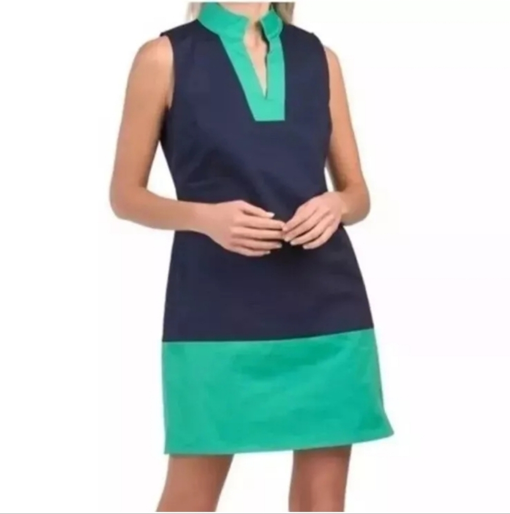 Sail To Sable Navy and Teal Color Block Shift Sleeveless Mini Dress Size S